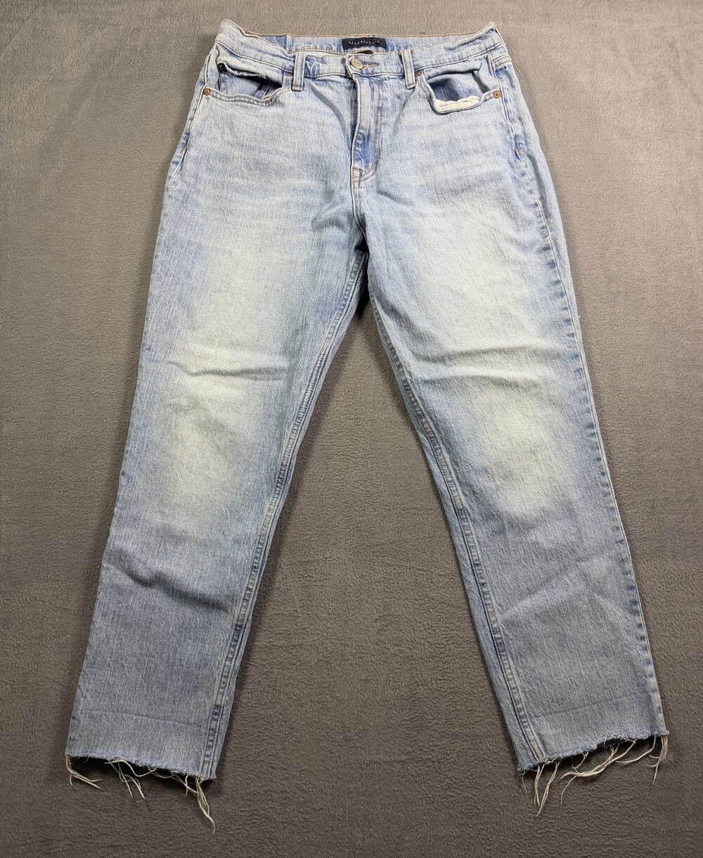 Aeropostale High Rise Mom Jeans Size‎ 12 Fray Raw Hem Ripped Light Wash Denim
